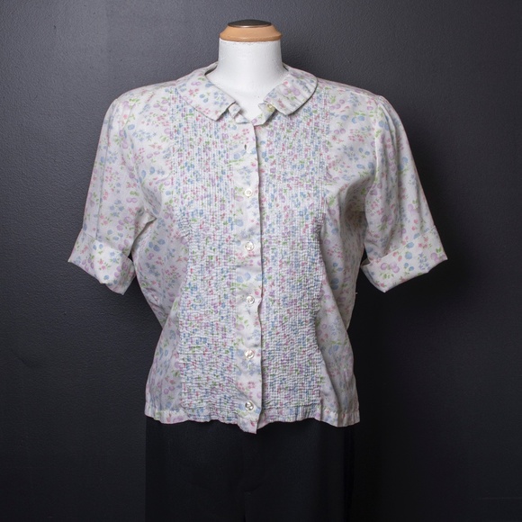Vintage Floral Short Sleeve Button Down Top - Picture 1 of 6